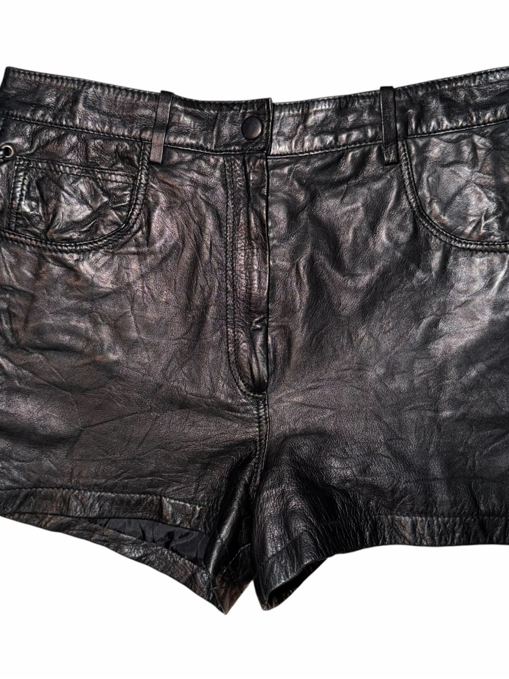 Maje Lamb Leather Lace Up High Waist Shorts